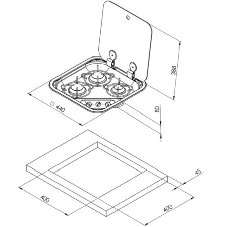 allpa Gaskomfoor met afdekplaat, 3 branders