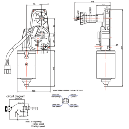Allpa Ruitenwissermotor (ZD1330C) model 'Echo' - 12V/30W