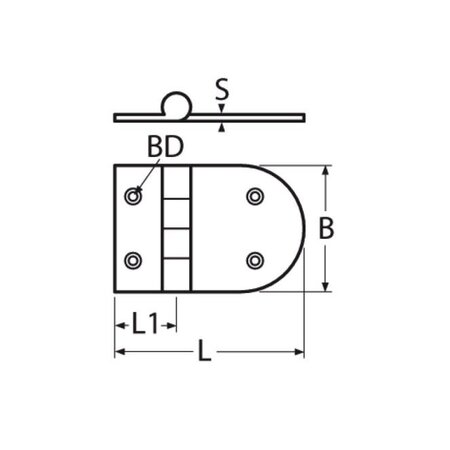 RVS Scharnier 83 x 65 mm