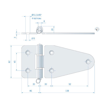 Roca scharnier RVS met uitneembare pen 184 x 82 mm