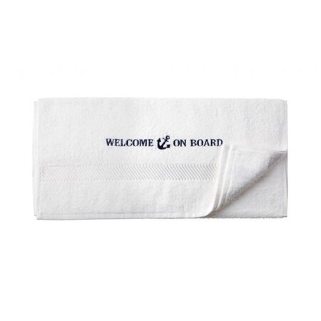 Handdoek Welcome on board geborduurd 50 x 100 cm wit