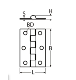 RVS scharnier 40 x 62 mm
