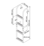 Opvouwbare ladder voor smalle achtersteken, 2+2 treden, inox 316, 180°
