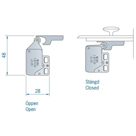 Deurvastzetter mini latch 28 x 48 mm