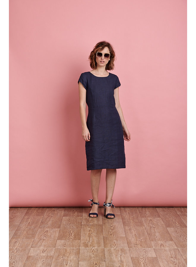 Camile Long Linen Dress in Blue