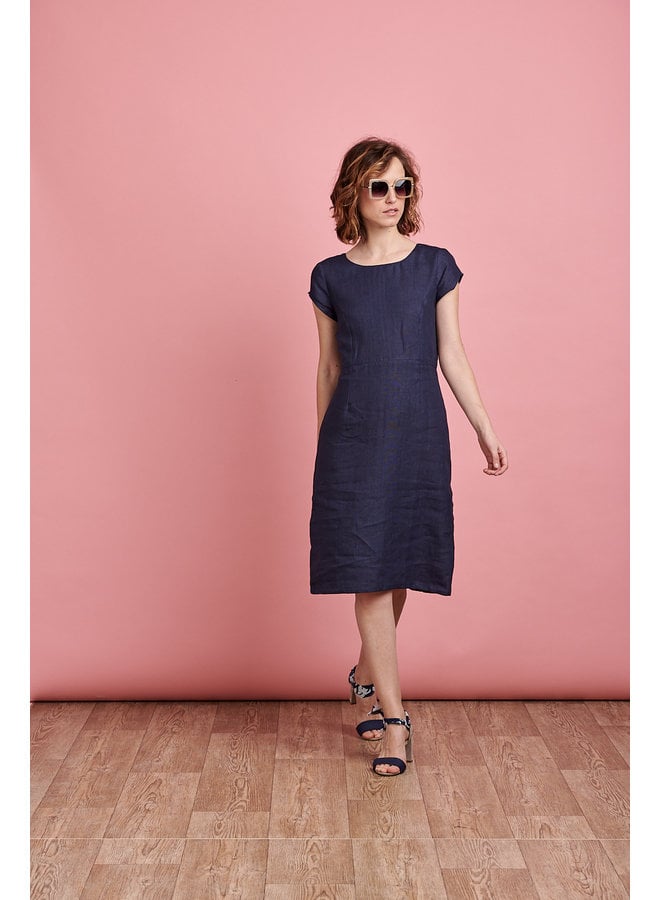 Camile Long Linen Dress in Blue