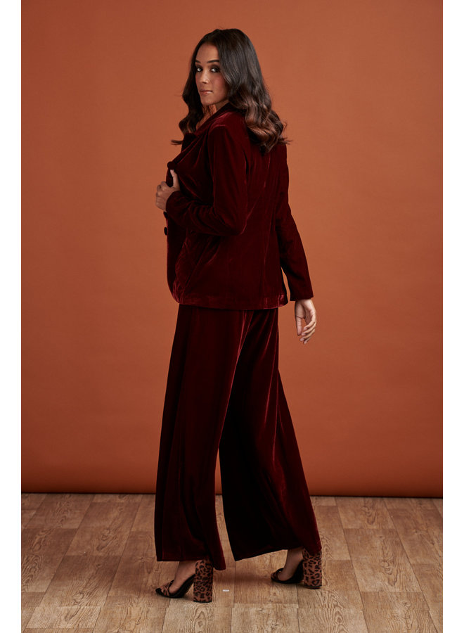 Jaba Elena Velvet Trousers in Ruby Red