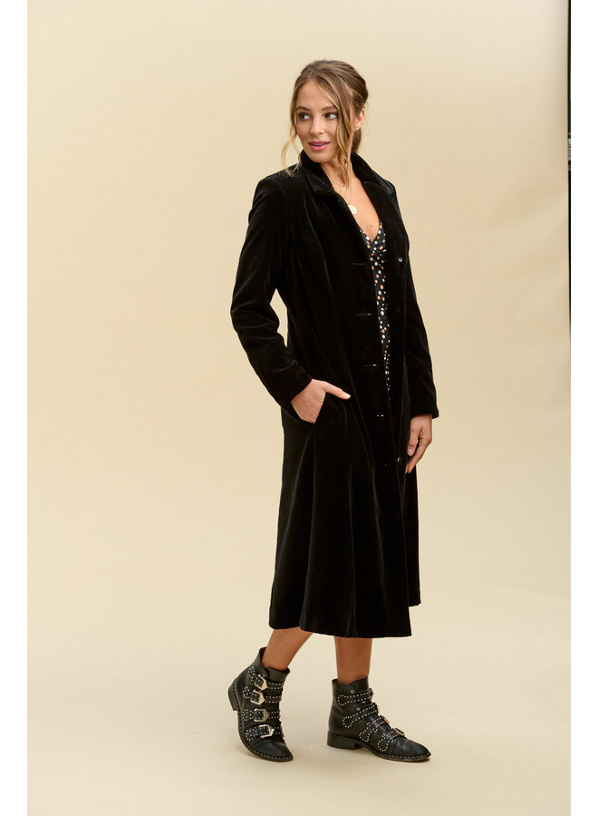 Jaba Midi Velvet Coat in Black