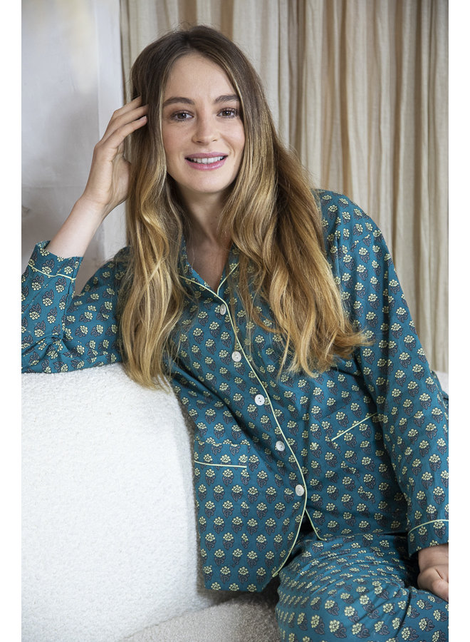 Jaba Cotton Pajama Set in Green Print