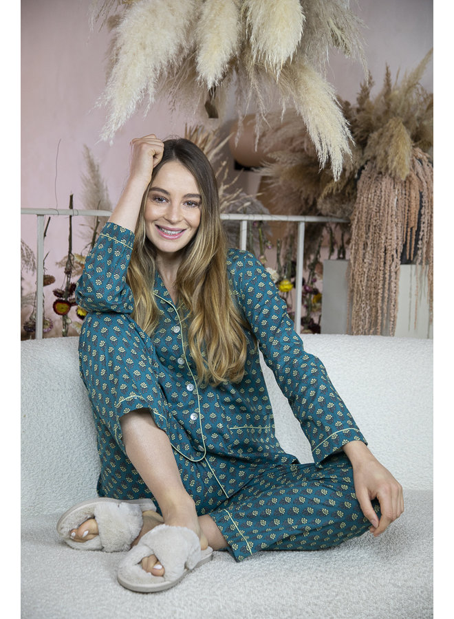 Jaba Cotton Pajama Set in Green Print