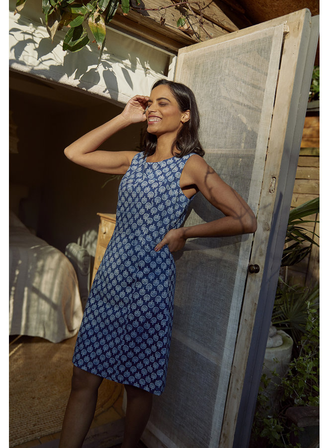 Jaba Nicole Dress in Block Indigo Print