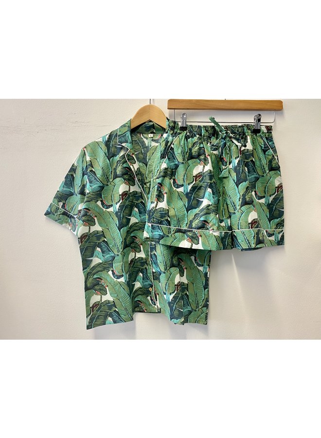 Cotton Short Pajama Set in Banana Leaf