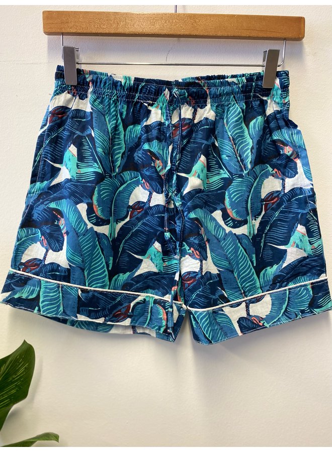 Cotton Short Pajama Set in Blue Banana Leaf