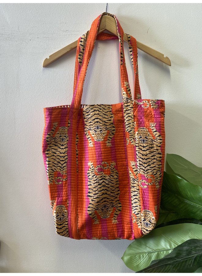 Handmade Quilted Cotton Tiger Shopper