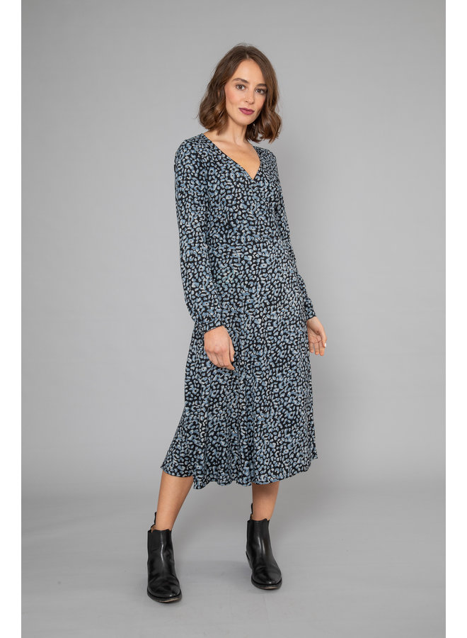 Jaba Roxy Wrap Dress in Blue Leopard