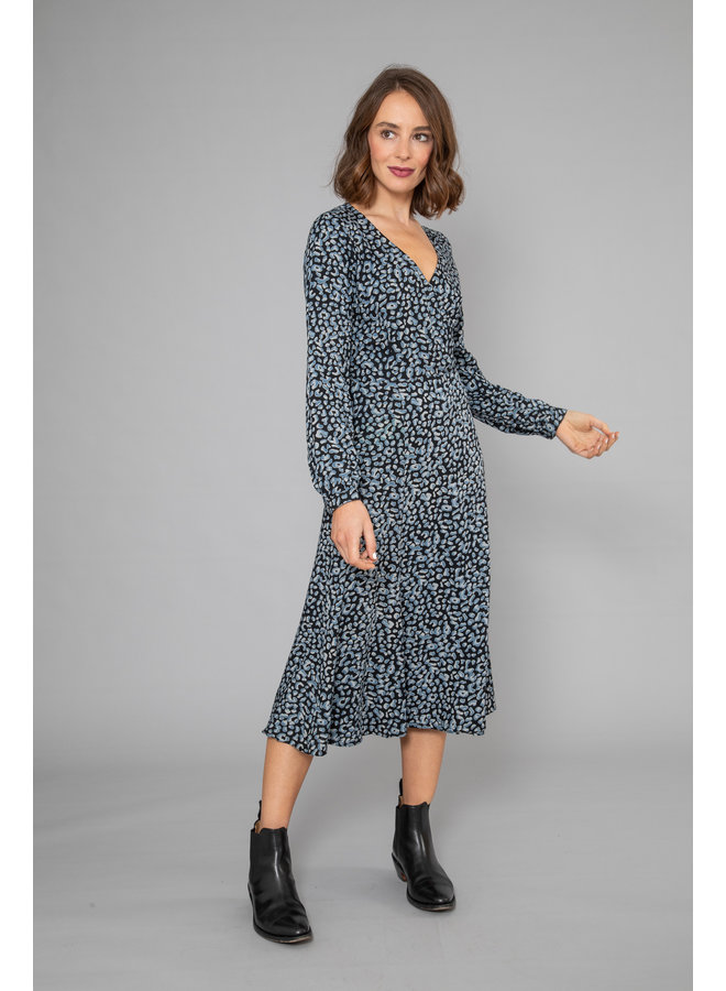 Jaba Roxy Wrap Dress in Blue Leopard