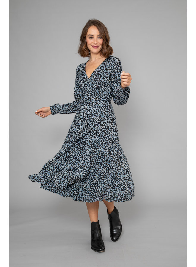 Jaba Roxy Wrap Dress in Blue Leopard