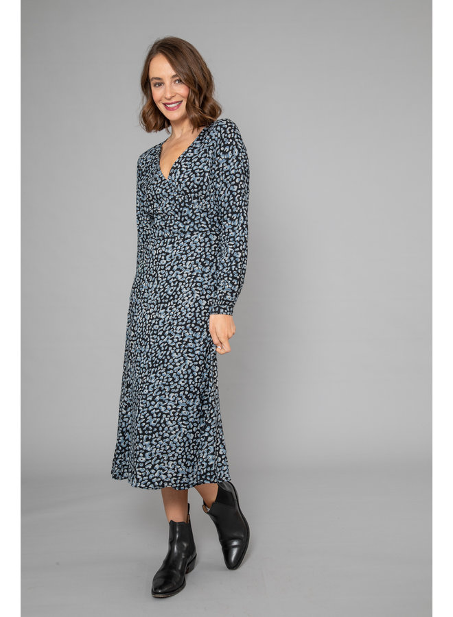 Jaba Roxy Wrap Dress in Blue Leopard