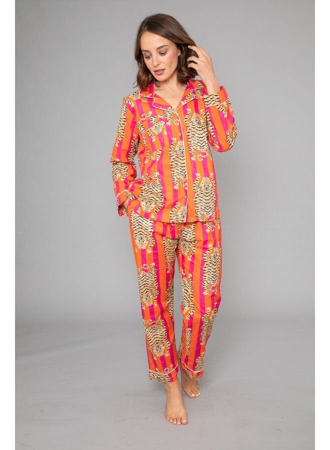 Long Pjs in Orange Tiger Print