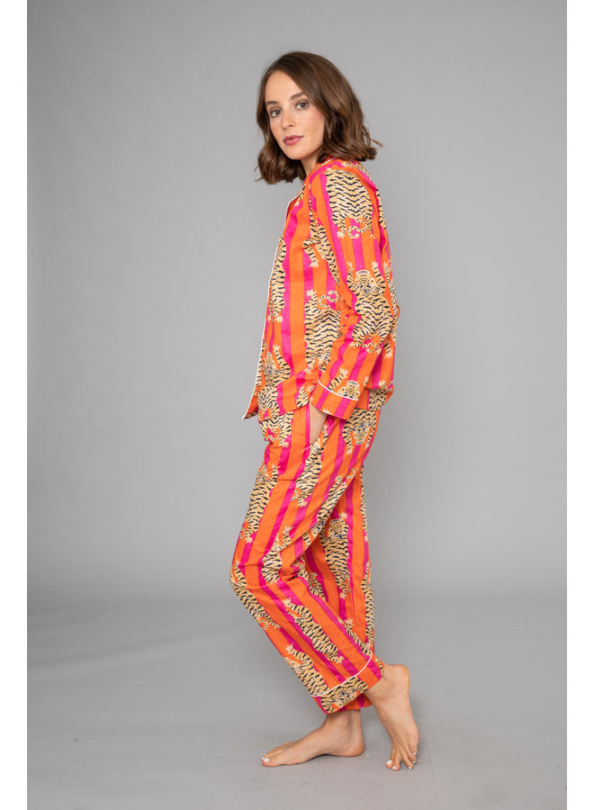 Long Pjs in Orange Tiger Print