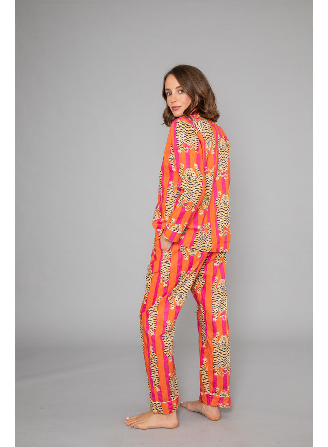 Long Pjs in Orange Tiger Print