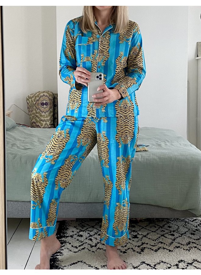 Long Pjs in Turquoise Tiger Print