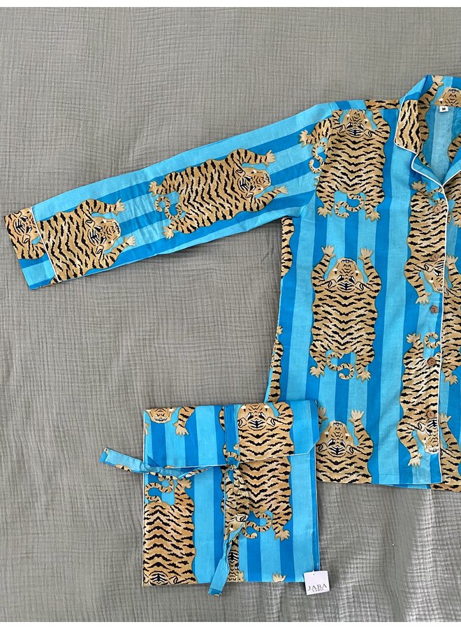 Long Pjs in Turquoise Tiger Print