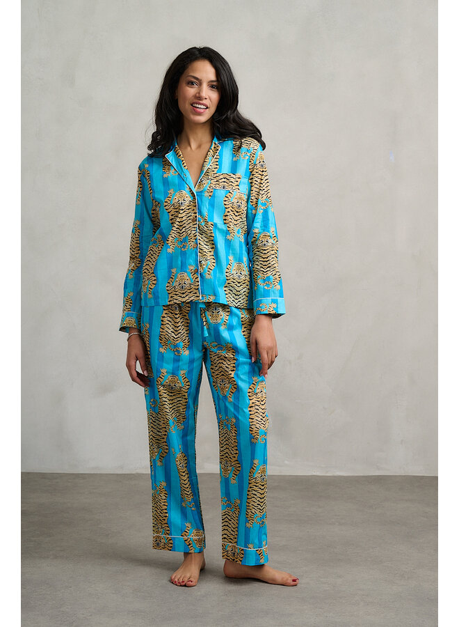 Long Pjs in Turquoise Tiger Print