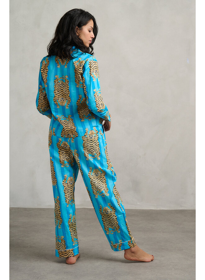 Long Pjs in Turquoise Tiger Print