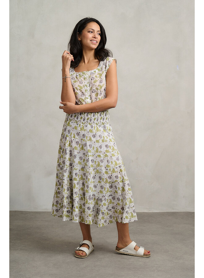 Jaba Tiered Skirt in Green Leaf
