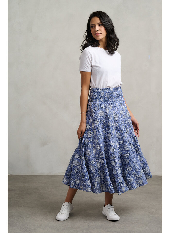 Jaba Tiered Skirt in Jaipur Denim