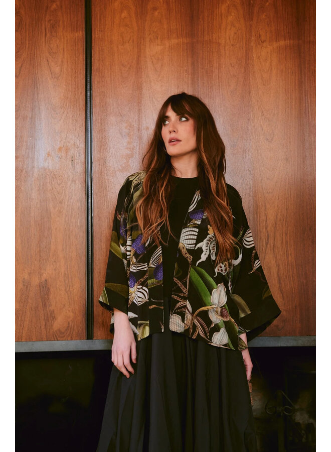 One Hundred Stars Kimono - Orchid Black Crepe