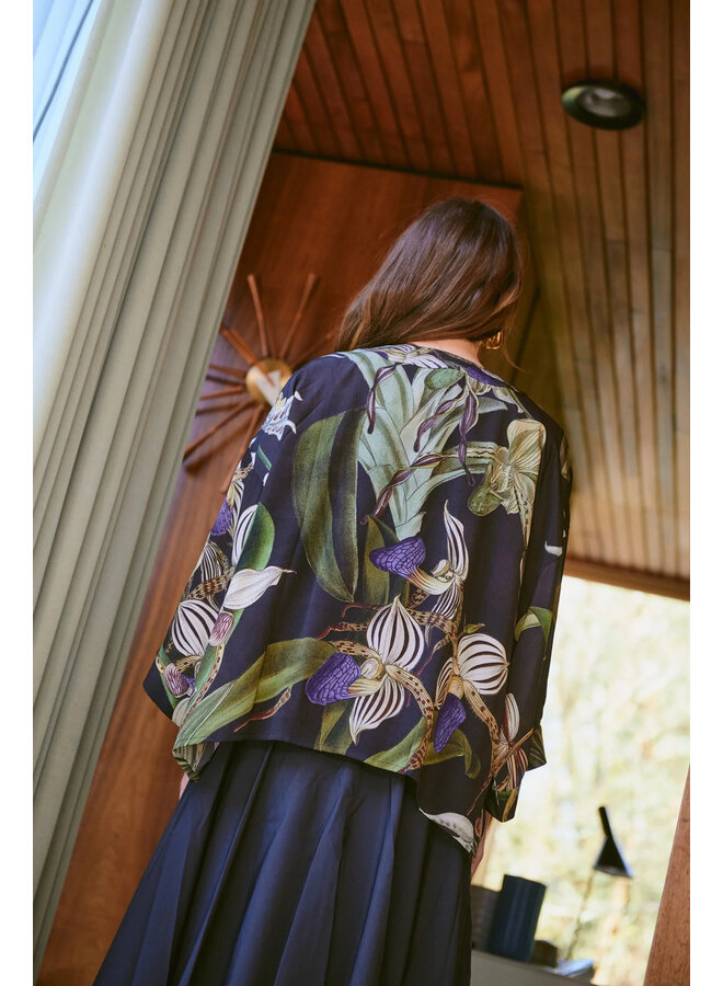 One Hundred Stars Kimono - Orchid Black Crepe