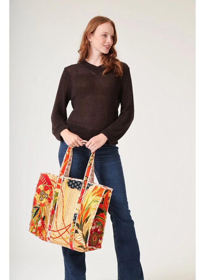One Hundred Stars Large Velvet Bag - Fans Scarlet