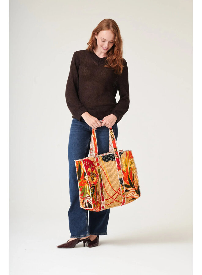 One Hundred Stars Large Velvet Bag - Fans Scarlet