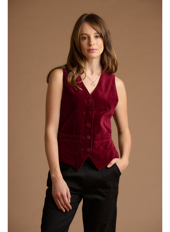 Jaba Velvet Waistcoat in Wine