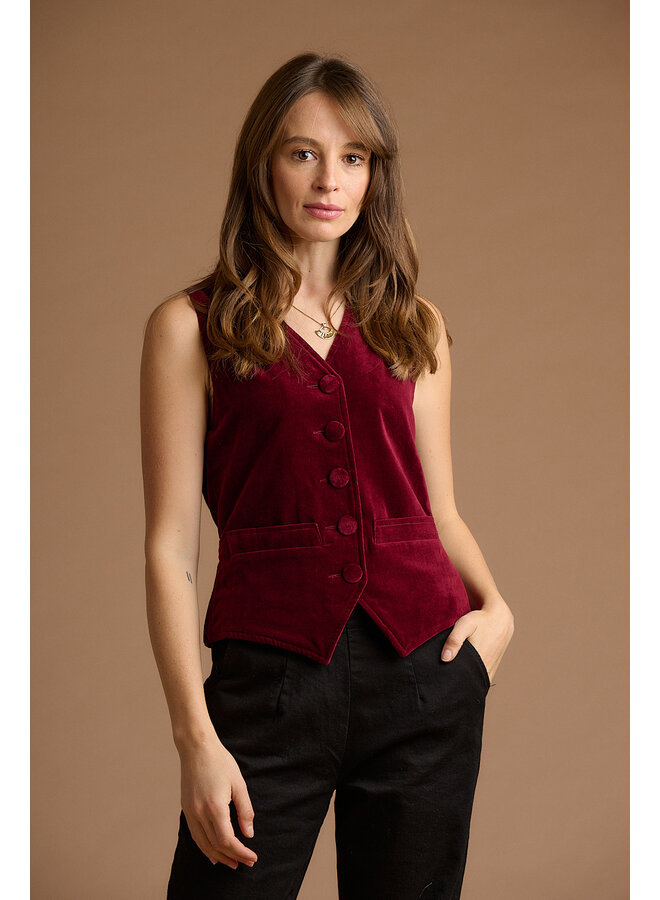 Jaba Velvet Waistcoat in Wine