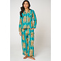 Long Cotton Pajama Set in Tiger Aqua