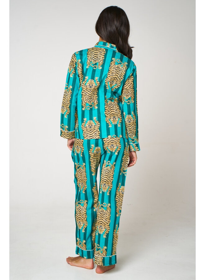 Long Cotton Pyjama Set in Tiger Aqua