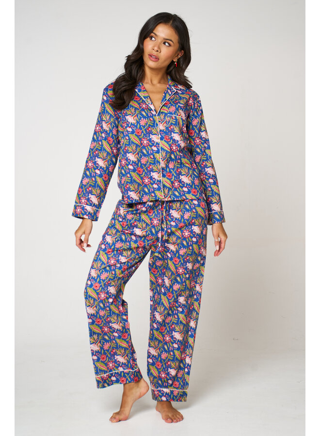 Long Cotton Pajama Set in Field Dream