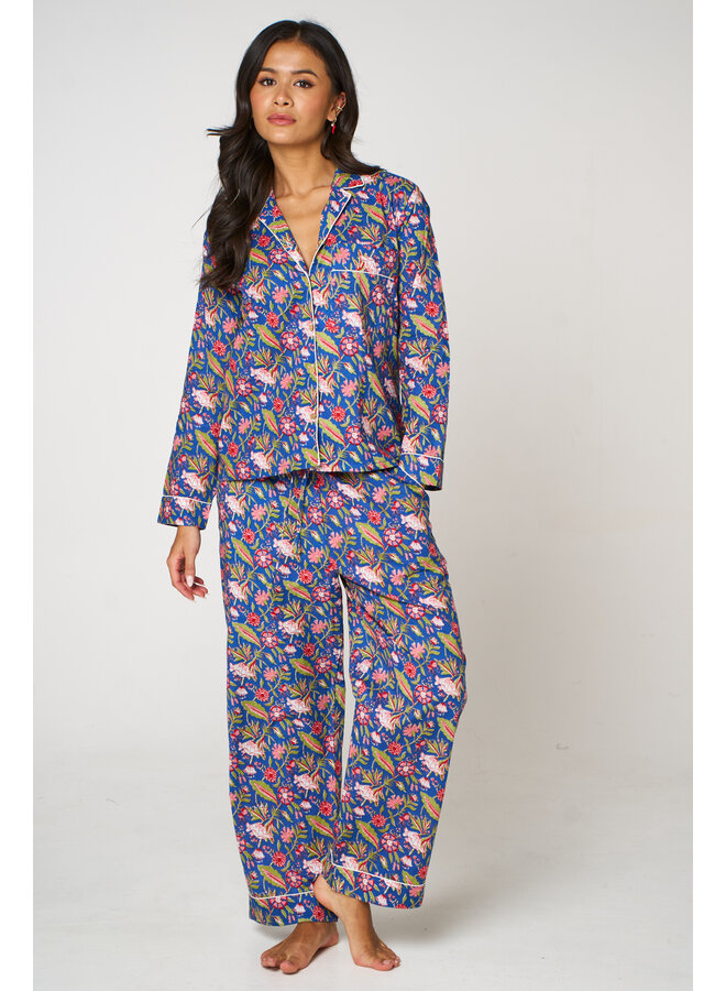Long Cotton Pajama Set in Field Dream