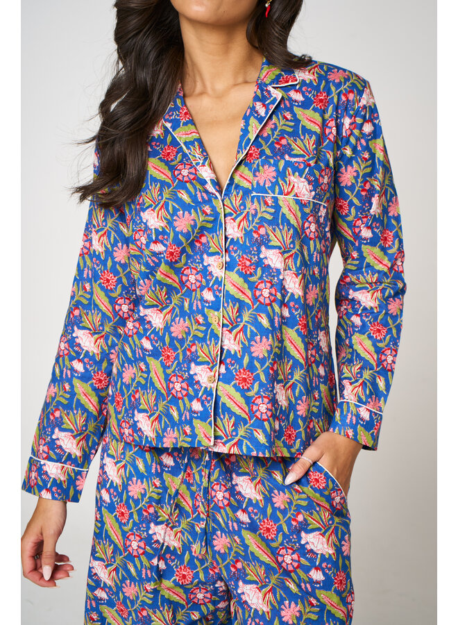 Long Cotton Pajama Set in Field Dream