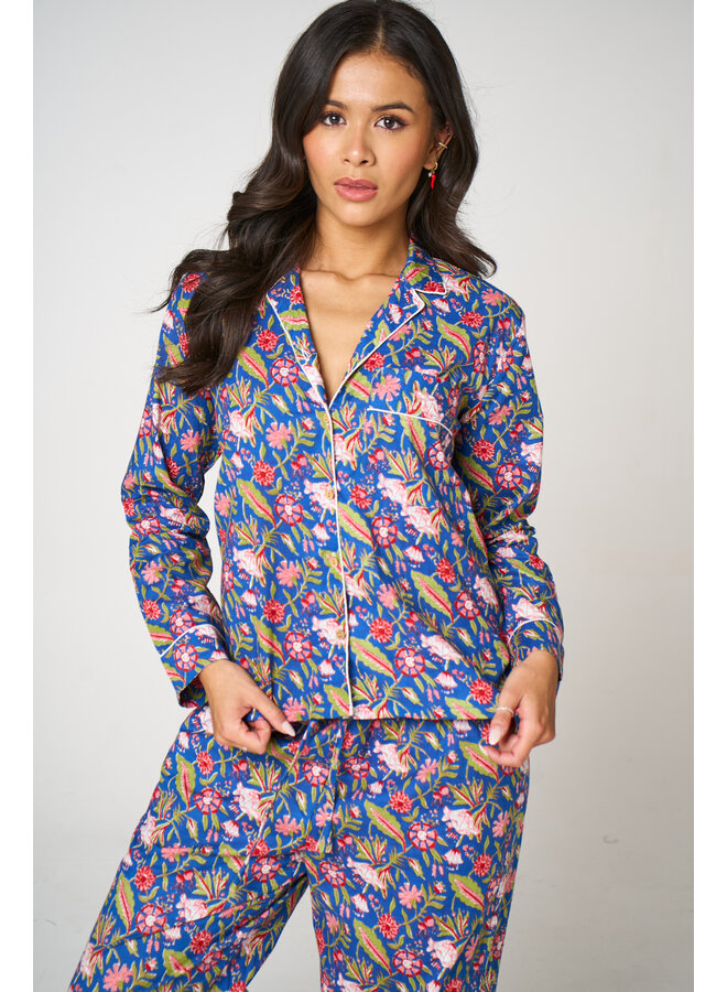 Long Cotton Pajama Set in Field Dream