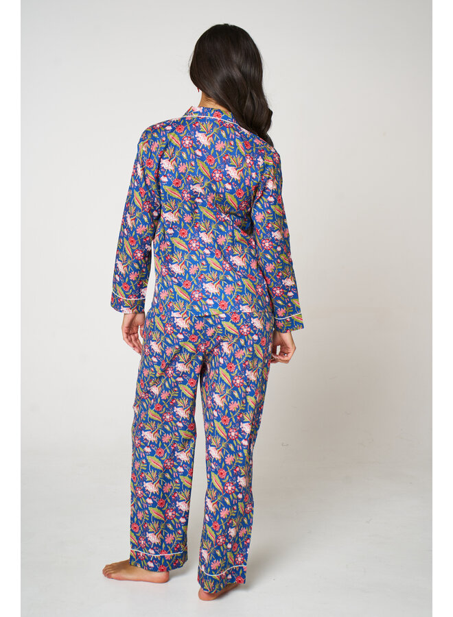 Long Cotton Pajama Set in Field Dream