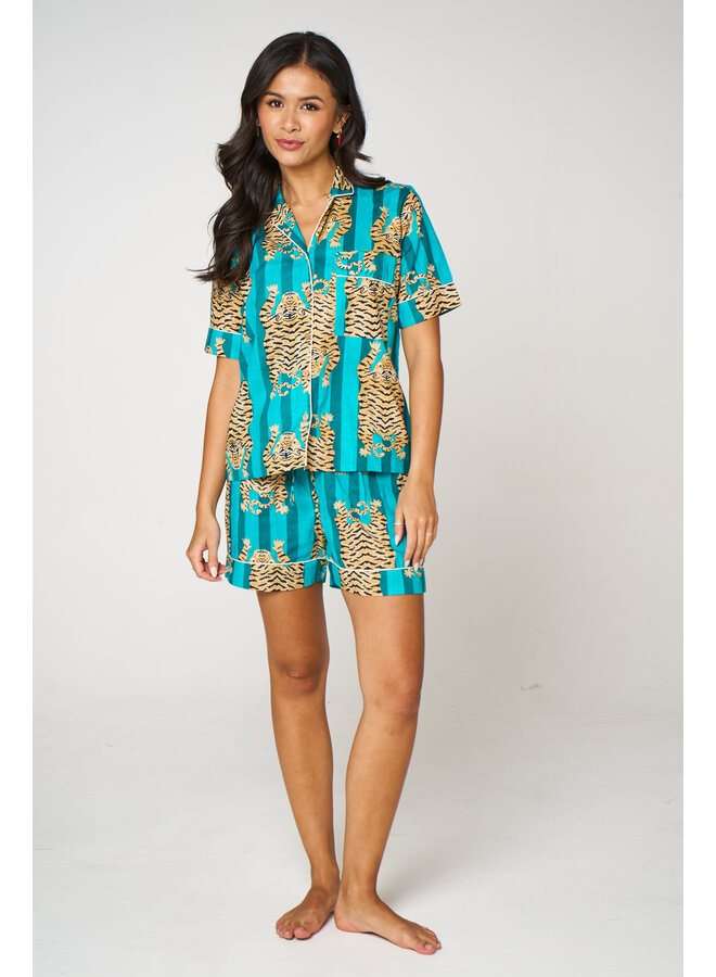 Short Cotton Pyjama Set in Tiger Aqua