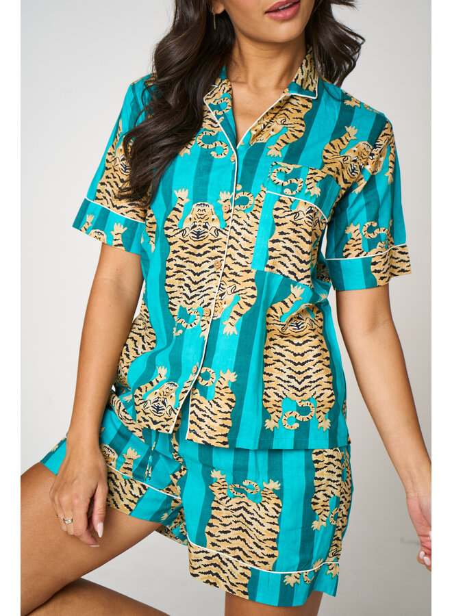 Short Cotton Pyjama Set in Tiger Aqua
