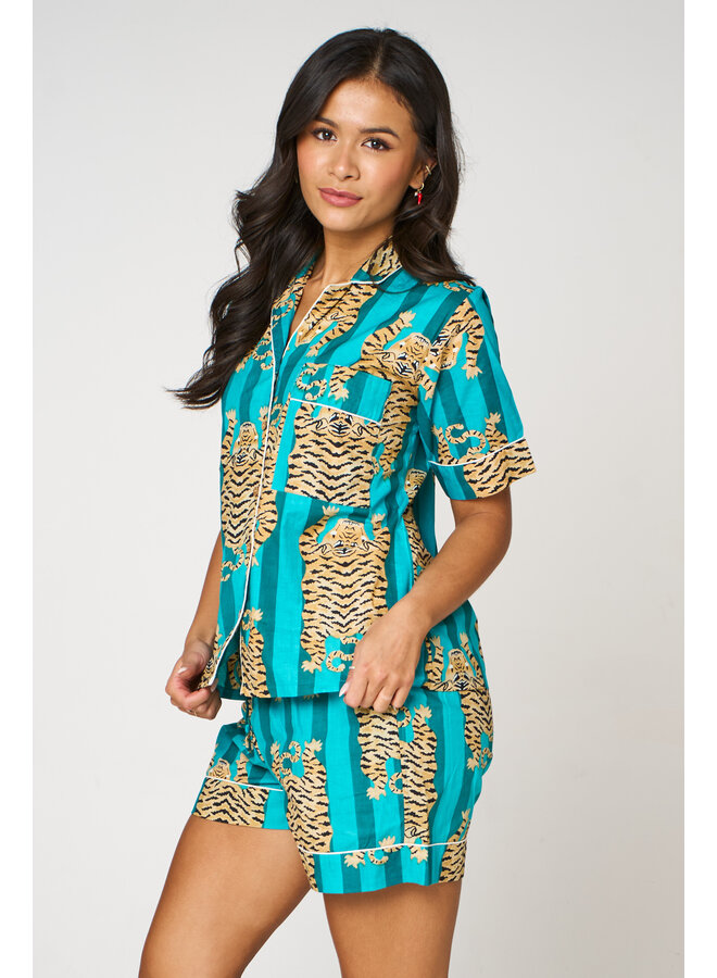 Short Cotton Pyjama Set in Tiger Aqua