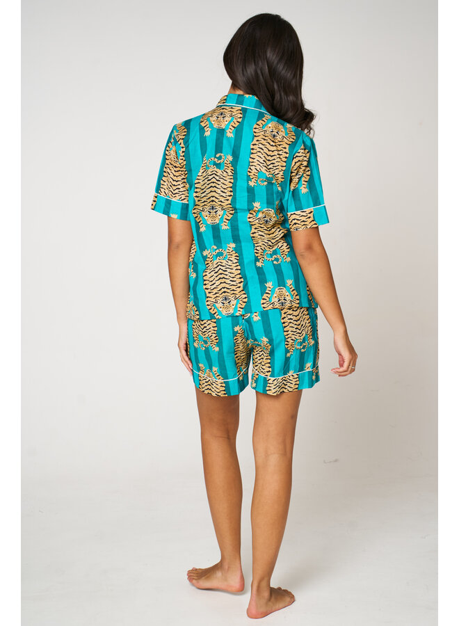 Short Cotton Pyjama Set in Tiger Aqua