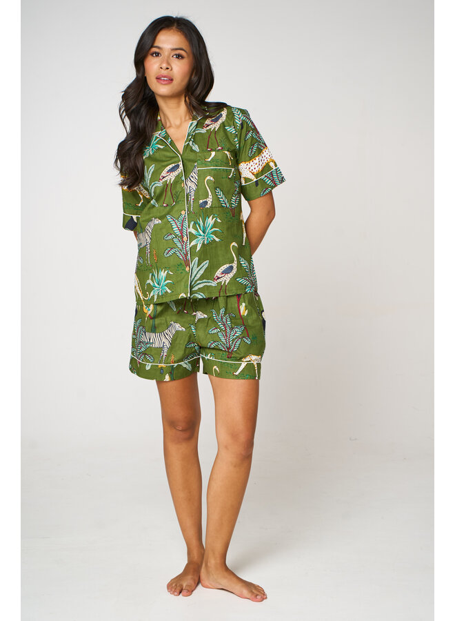 Short Cotton Pyjama Set in Green Jungle
