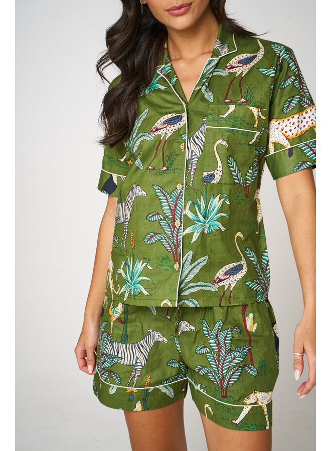 Short Cotton Pyjama Set in Green Jungle